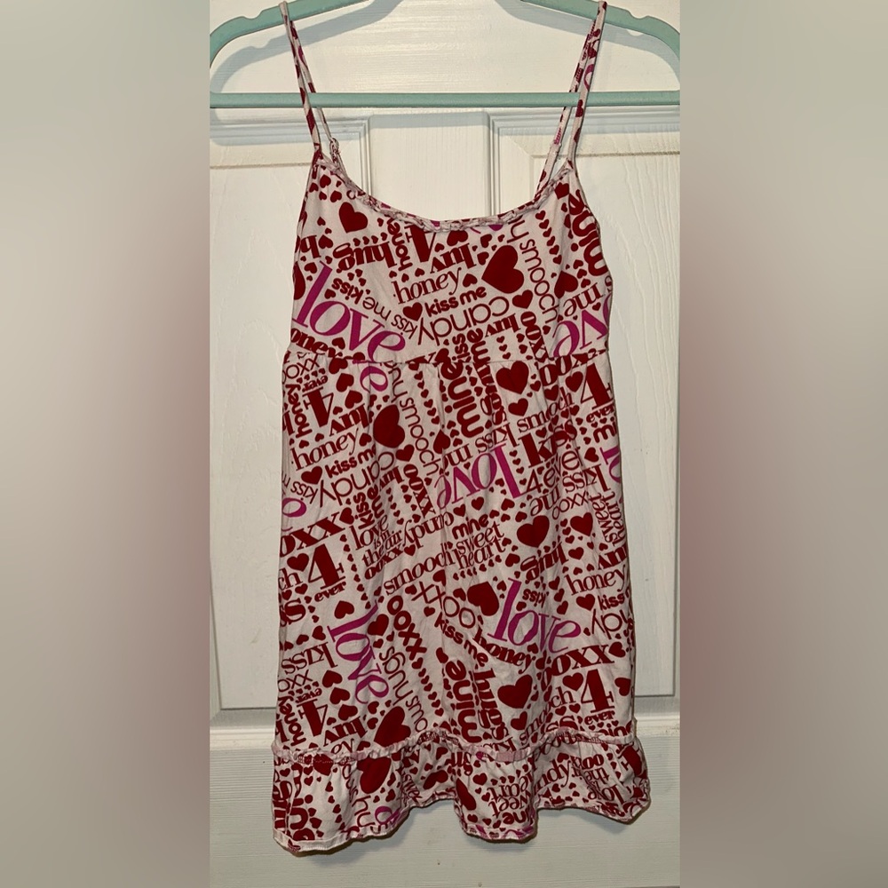 Y2K Love Print Spaghetti Strap Babydoll Style Mini Dress